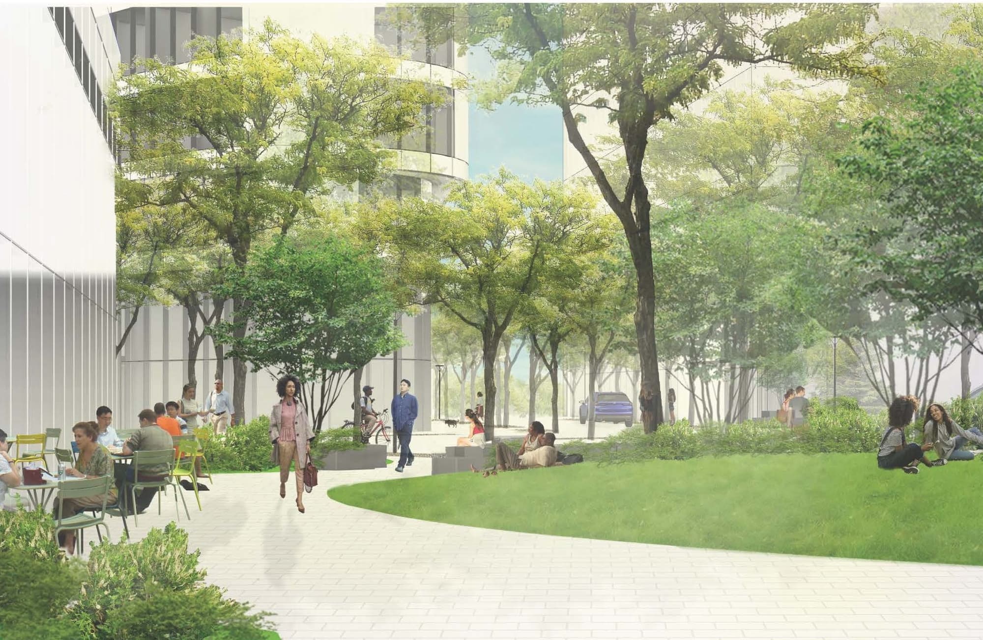 pedestrian walkway and green space rendering