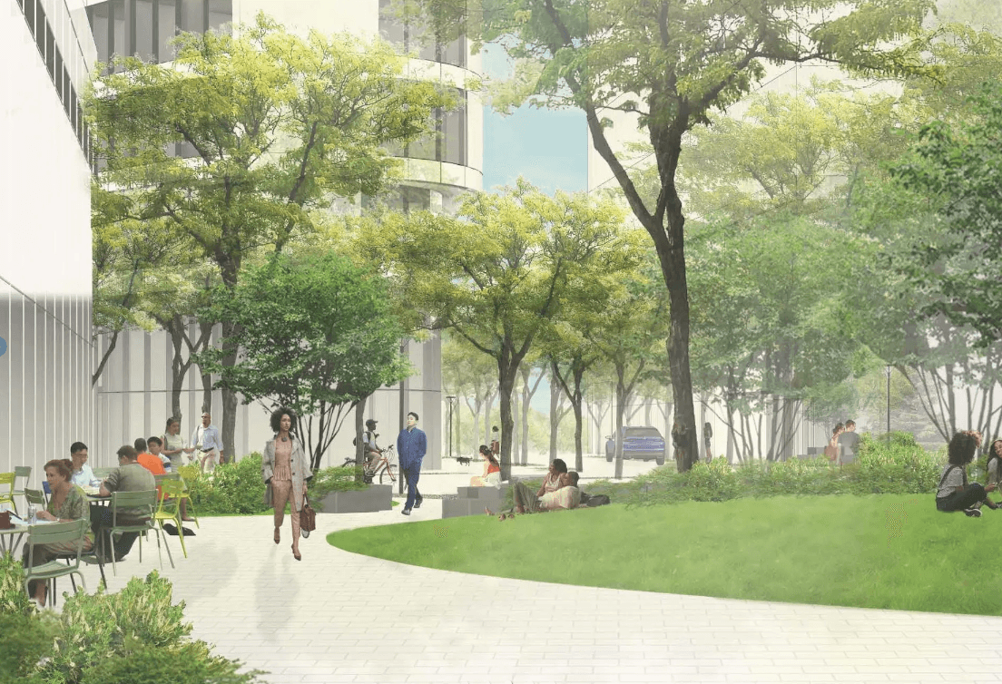 Artistic rendering looking through courtyard view